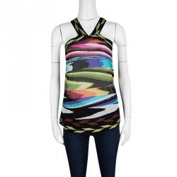 Pre Owned Missoni Multicolor Patterned Knit Cross Back Sleeveless Crop Top M