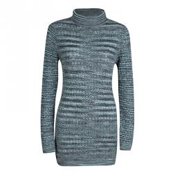 Pre Owned Missoni Blue and Grey Perforated Wool Turtle Neck Sweater S
