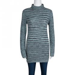 Pre Owned Missoni Blue and Grey Perforated Wool Turtle Neck Sweater S