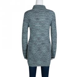 Pre Owned Missoni Blue and Grey Perforated Wool Turtle Neck Sweater S