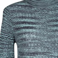 Pre Owned Missoni Blue and Grey Perforated Wool Turtle Neck Sweater S