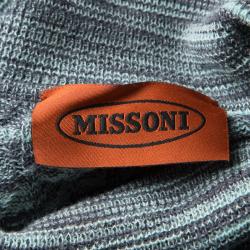 Pre Owned Missoni Blue and Grey Perforated Wool Turtle Neck Sweater S