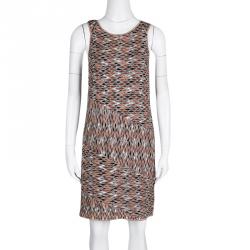 Pre Owned Missoni Multicolor Perforated Jacquard Knit Paneled Sleeveless Dress M