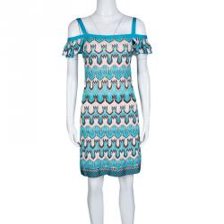 Pre Owned Missoni Blue and Brown Perforated Patterned Knit Cold Shoulder Dress S