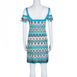 Pre Owned Missoni Blue and Brown Perforated Patterned Knit Cold Shoulder Dress S