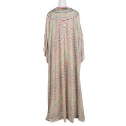 Pre Owned Missoni Beige Patterned Lurex Knit Fringed Neckline Kaftan S