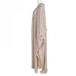 Pre Owned Missoni Beige Patterned Lurex Knit Fringed Neckline Kaftan S