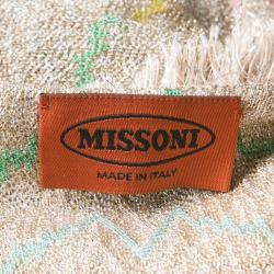 Pre Owned Missoni Beige Patterned Lurex Knit Fringed Neckline Kaftan S