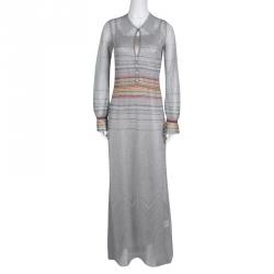 Pre Owned Missoni Grey Perforated Lurex Knit Detail Long Sleeve Maxi Dress S