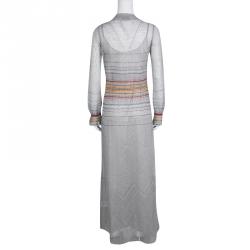 Pre Owned Missoni Grey Perforated Lurex Knit Detail Long Sleeve Maxi Dress S