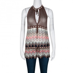 Pre Owned Missoni Multicolor Chevron Knit Cutout Tie Detail Sleeveless Top M