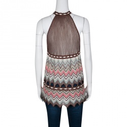 Pre Owned Missoni Multicolor Chevron Knit Cutout Tie Detail Sleeveless Top M