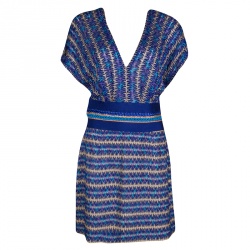 Missoni Blue Perforated Lurex Knit Blouson Dress M