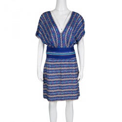 Missoni Blue Perforated Lurex Knit Blouson Dress M