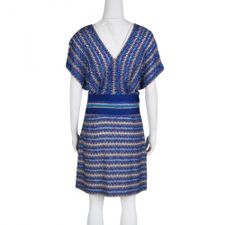 Pre Owned Missoni Blue Perforated Lurex Knit Blouson Dress M