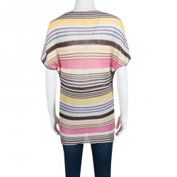 Pre Owned Missoni Multicolor Striped Lurex Knit Detail Short Sleeve Draped Top S