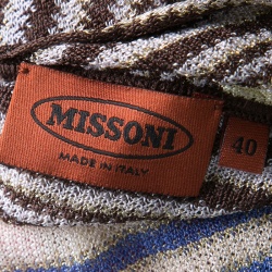 Pre Owned Missoni Multicolor Striped Lurex Knit Detail Short Sleeve Draped Top S