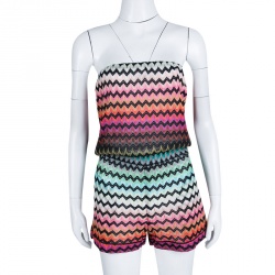 Missoni Mare Multicolor Chevron Pattern Knit Strapless Sirmione Playsuit S