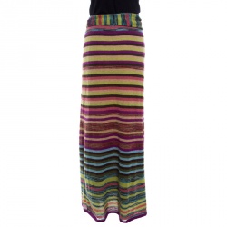 Pre Owned Missoni Multicolor Striped Knit Elasticized Waist Tie Detail Midi Skirt L