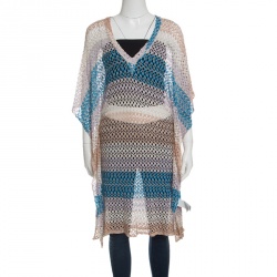 Pre Owned Missoni Mare Multicolor Perforated Knit Kaftan Style Beach Cover Up Top M