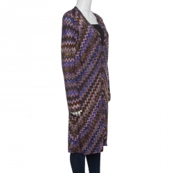 Pre Owned Missoni Multicolor Zigzag Pattern Knit Button Front Long Cardigan M