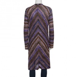 Pre Owned Missoni Multicolor Zigzag Pattern Knit Button Front Long Cardigan M