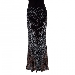 Pre Owned Missoni Black Chevron Pattern Knit Maxi Skirt M