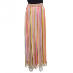 Pre Owned Missoni Multicolor Striped Perforated Lurex Knit Maxi Skirt L