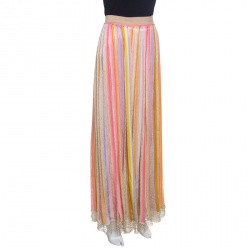 Pre Owned Missoni Multicolor Striped Perforated Lurex Knit Maxi Skirt L