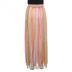 Pre Owned Missoni Multicolor Striped Perforated Lurex Knit Maxi Skirt L