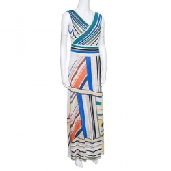 Pre Owned Missoni Multicolor Striped Knit Sleeveless Maxi Dress L