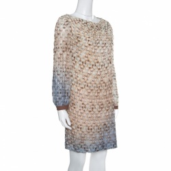 Pre Owned Missoni Brown and Blue Ombre Perforated Knit Draped Front Shift Dress M