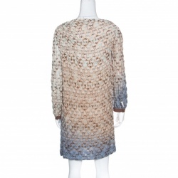 Pre Owned Missoni Brown and Blue Ombre Perforated Knit Draped Front Shift Dress M