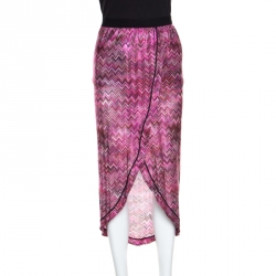 Pre Owned Missoni Mare Pink Chevron Pattern Lurex Knit Faux Wrap Skirt S