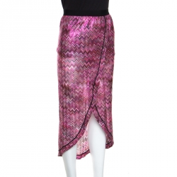Pre Owned Missoni Mare Pink Chevron Pattern Lurex Knit Faux Wrap Skirt S