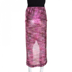 Pre Owned Missoni Mare Pink Chevron Pattern Lurex Knit Faux Wrap Skirt S