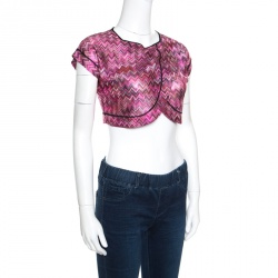 Pre Owned Missoni Mare Pink Lurex Chevron Pattern Knit Faux Wrap Crop Top S