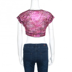 Pre Owned Missoni Mare Pink Lurex Chevron Pattern Knit Faux Wrap Crop Top S