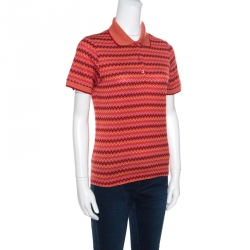 Pre Owned Missoni Burnt Orange Chevron Pattern Jacquard Knit Polo T-Shirt M