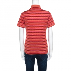 Pre Owned Missoni Burnt Orange Chevron Pattern Jacquard Knit Polo T-Shirt M