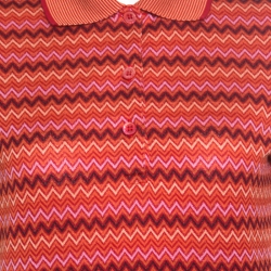 Pre Owned Missoni Burnt Orange Chevron Pattern Jacquard Knit Polo T-Shirt M