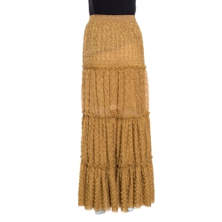 Pre Owned Missoni Metallic Gold Tiered Ruffle Detail Maxi Skirt S
