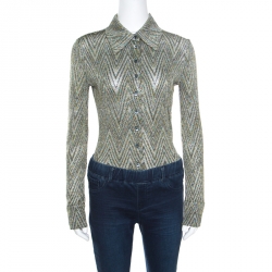 Pre Owned Missoni Multicolor Lurex Knit Chevron Pattern Long Sleeve Bodysuit M