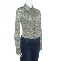 Pre Owned Missoni Multicolor Lurex Knit Chevron Pattern Long Sleeve Bodysuit M