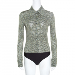 Pre Owned Missoni Multicolor Lurex Knit Chevron Pattern Long Sleeve Bodysuit M