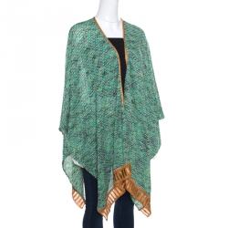 Pre Owned Missoni Multicolor Perforated Lurex Knit Open Front Poncho ( One Size )