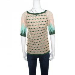 Pre Owned M Missoni Beige and Green Lurex Knit Ombre Raglan Sleeve Top S