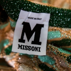 Pre Owned M Missoni Beige and Green Lurex Knit Ombre Raglan Sleeve Top S