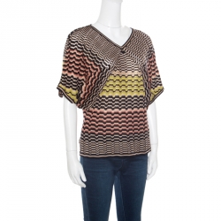 Pre Owned Missoni Multicolor Perforated Lurex Knit Dolman Sleeve Top S
