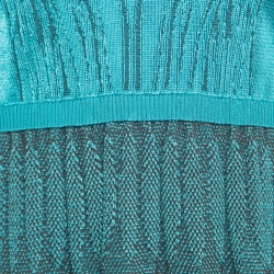 Pre Owned M Missoni Blue Patterned Knit Plunge Neck Sleeveless Dress L